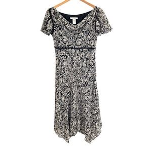 Nine West Vintage Y2K 100% Silk Cowl Neck Midi Dress Assymetrical Hem Size 8